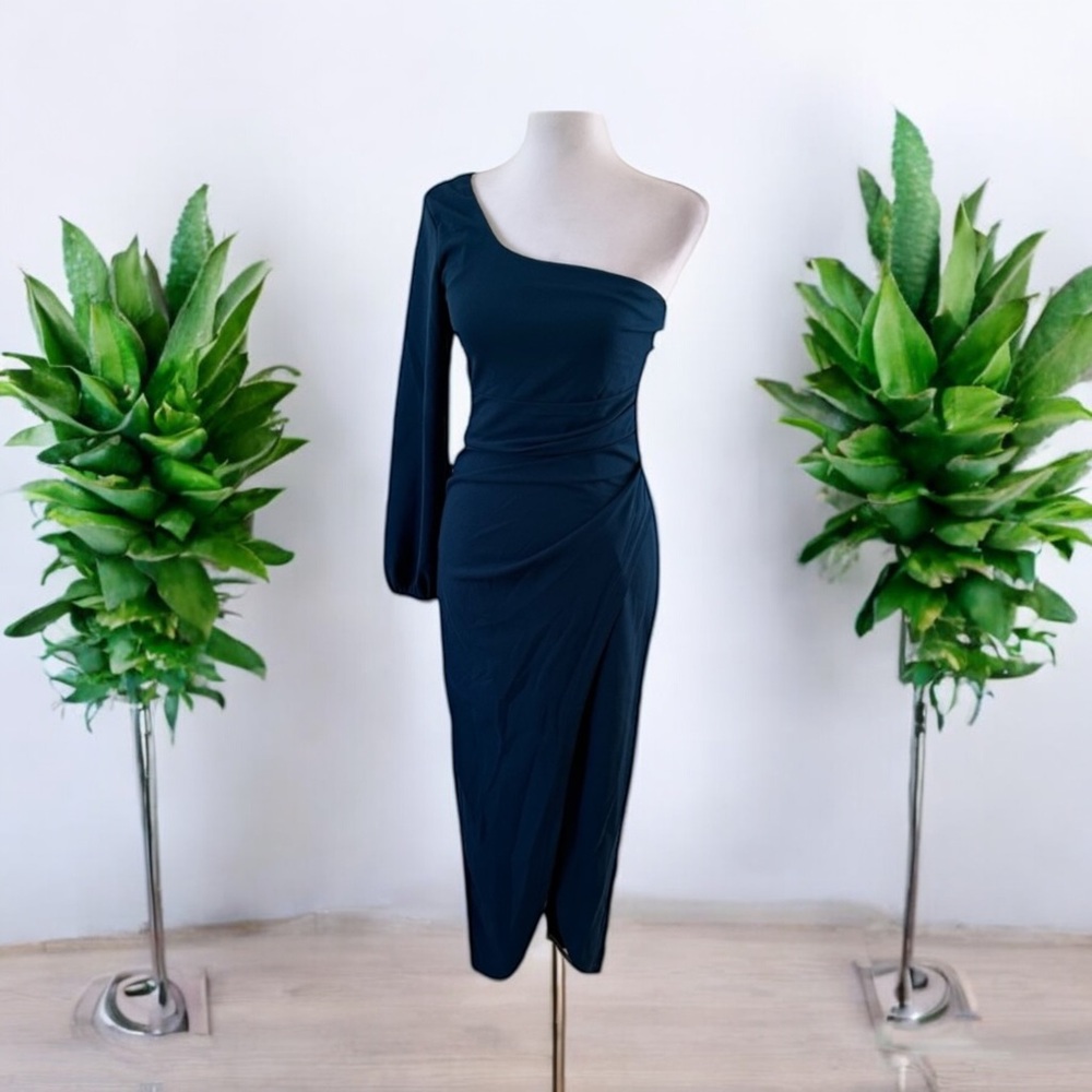 Zesica Women’s One Shoulder Long Sleeve Bodycon Maxi Dress Green Size XS NWT
